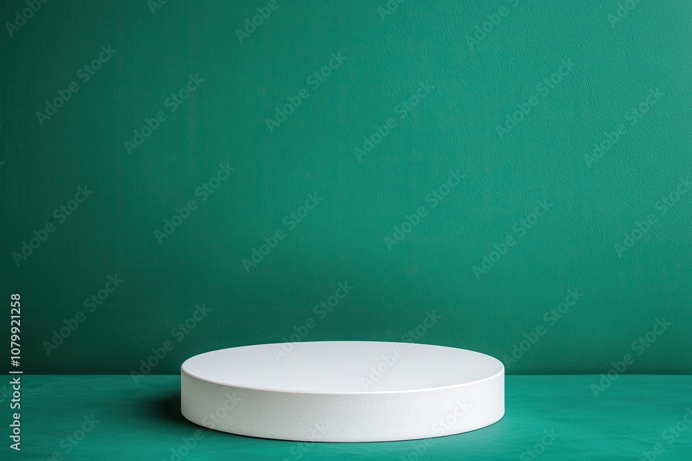 minimalist round white podium green background concept. Minimalist white podium on a green background for product display and presentation. minimalist round white podium green background concept. Minimalist white podium on a green background for product display and presentation.