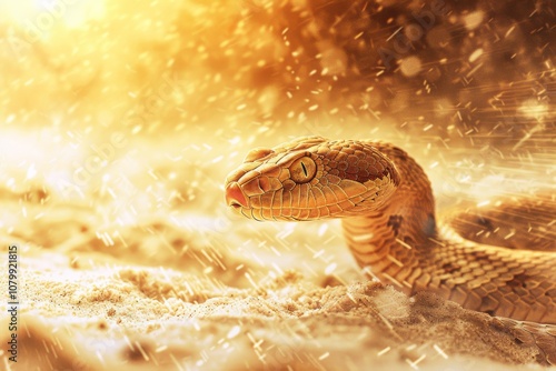 Captivating Serpent Sunbathing in Golden Rays photo