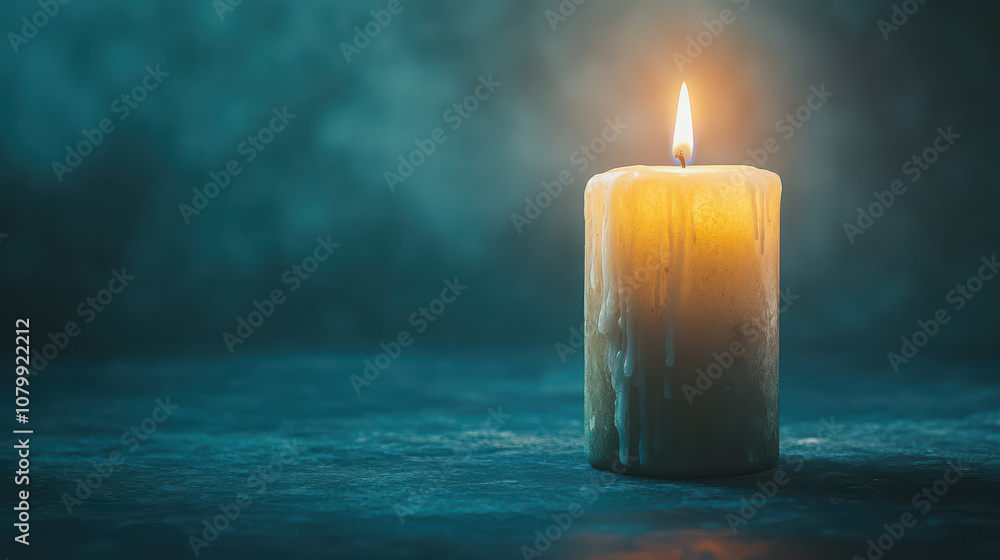 single candle flickers in dark, casting warm glow and creating serene atmosphere. wax drips down, symbolizing resilience and hope single candle flickers in dark, casting warm glow and creating serene atmosphere. wax drips down, symbolizing resilience and hope