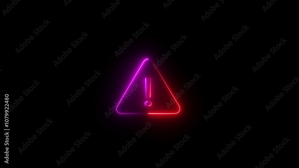 Neon exclamation warning sign animation. Neon exclamation warning sign animation.