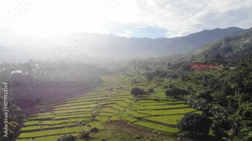 view from above,Rice fields in the valley of the people in Dam Rong Lam Dong Vietnam 