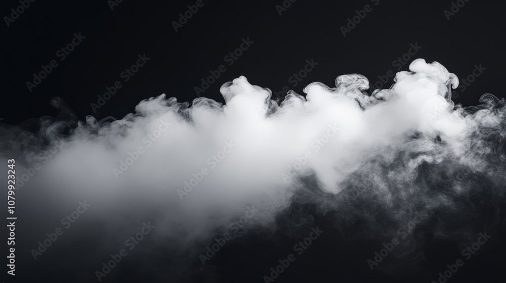 A thick white smoke plume rising and twisting, isolated beautifully on a black background A thick white smoke plume rising and twisting, isolated beautifully on a black background