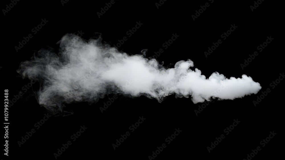 A thick white smoke plume rising and twisting, isolated beautifully on a black background A thick white smoke plume rising and twisting, isolated beautifully on a black background