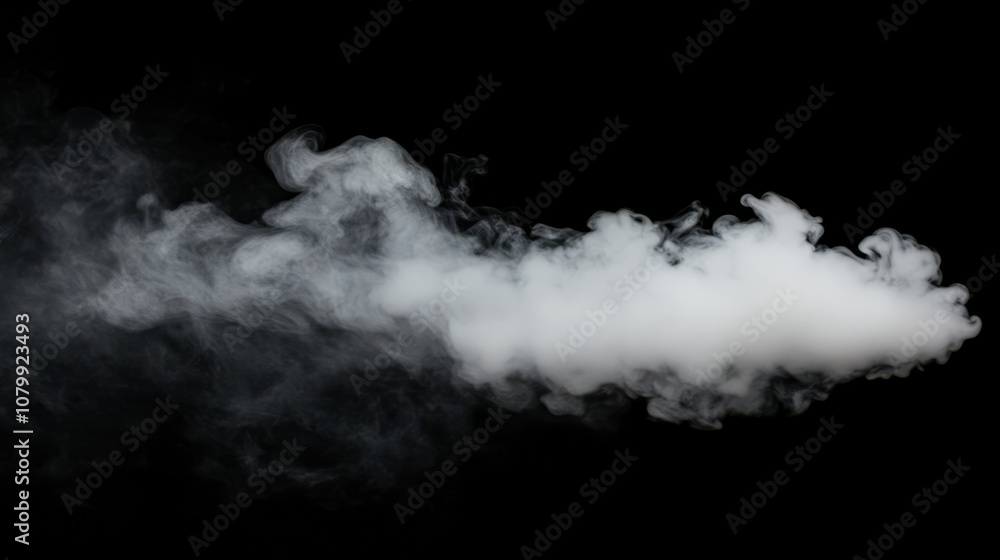 A thick white smoke plume rising and twisting, isolated beautifully on a black background A thick white smoke plume rising and twisting, isolated beautifully on a black background