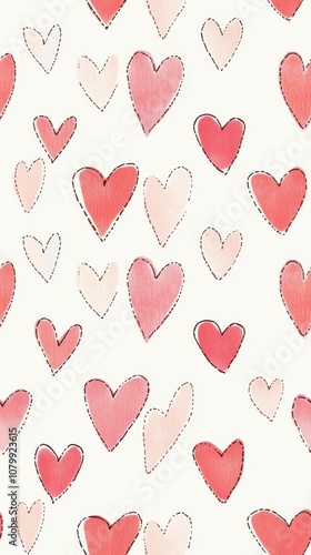 Illustration pattern of spaced hearts red and pink