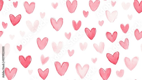 Illustration pattern of spaced hearts red and pink