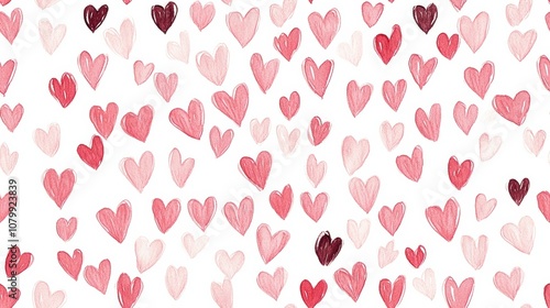 Illustration pattern of spaced hearts red and pink