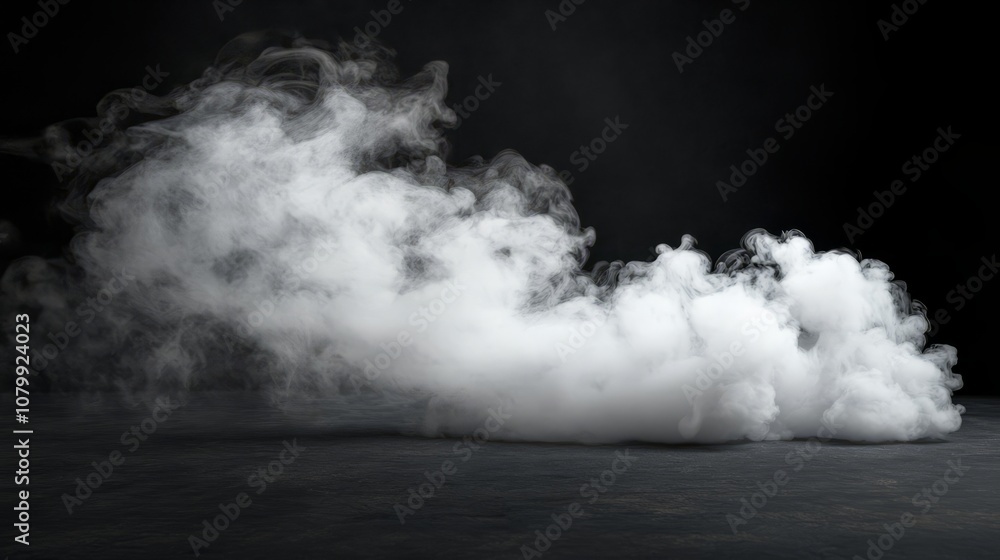 Fototapeta premium A thin, wispy white smoke tendril curling delicately, isolated on a black background