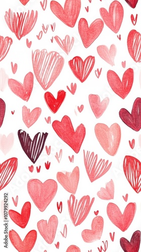 Illustration pattern of spaced hearts red and pink