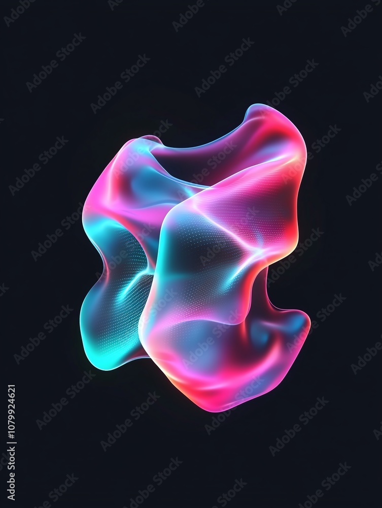 Abstract colorful shape with glowing lights swirling in a mesmerizing fluid motion against a dark background, showcasing vibrant hues of pink and blue in a digital design. Abstract colorful shape with glowing lights swirling in a mesmerizing fluid motion against a dark background, showcasing vibrant hues of pink and blue in a digital design.