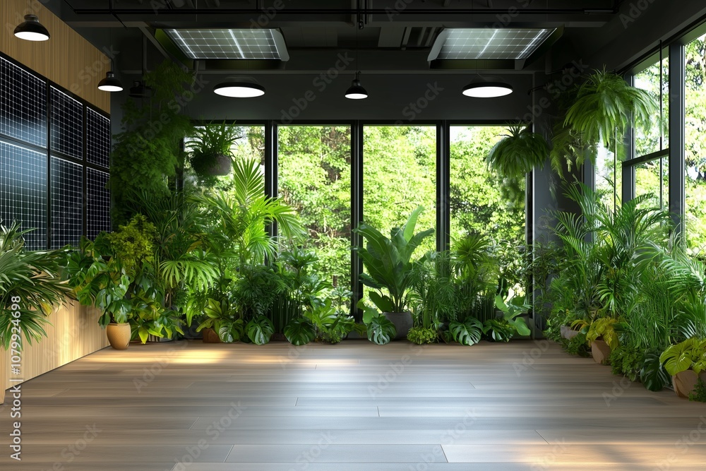 A bright, spacious room filled with various indoor plants and large windows allowing natural light, creating a refreshing and vibrant atmosphere. A bright, spacious room filled with various indoor plants and large windows allowing natural light, creating a refreshing and vibrant atmosphere.