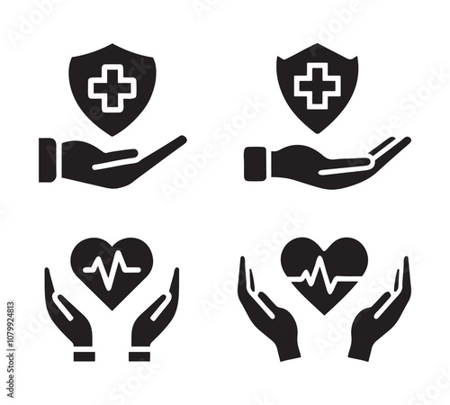 Health Insurance silhouette vector icon set.