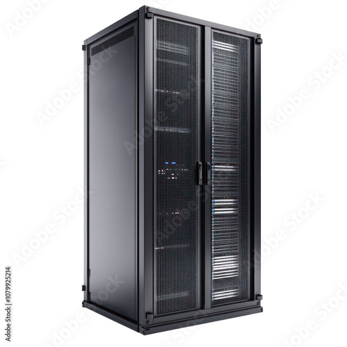 Compact server rack with a sleek design. isolated on transparent background