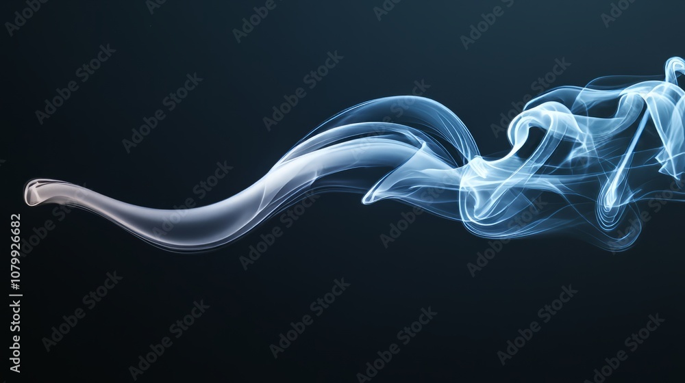 A thin, wispy white smoke tendril curling delicately, isolated on a black background A thin, wispy white smoke tendril curling delicately, isolated on a black background