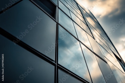 Wallpaper Mural Low angle view of a modern building with glass facade reflecting the sky. Torontodigital.ca