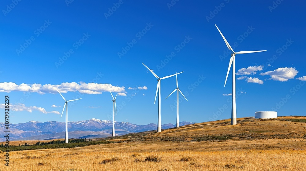 Wind farm and energy storage tanks remote location renewable energy natural landscape scenic view sustainable future Wind farm and energy storage tanks remote location renewable energy natural landscape scenic view sustainable future