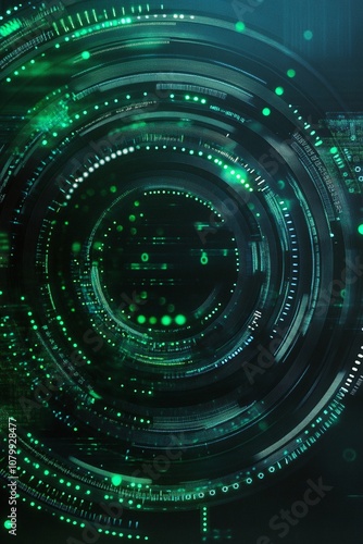 Abstract Digital Background with Glowing Green Circles and Lines Creating a Futuristic Tech Vibe in a Cyber Environment for High-Tech Themes