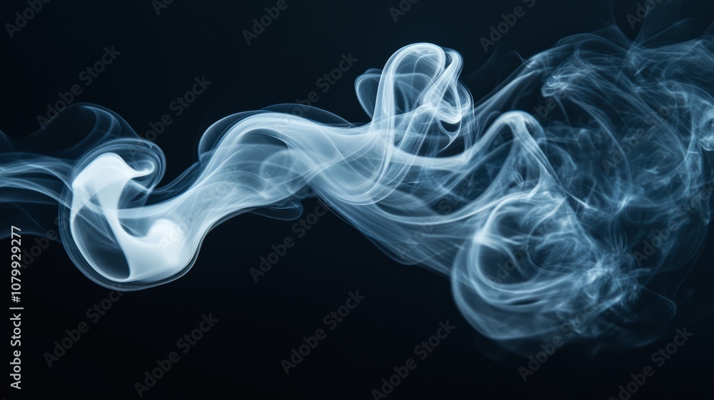 A gentle white smoke plume drifting gracefully, isolated on a black background A gentle white smoke plume drifting gracefully, isolated on a black background