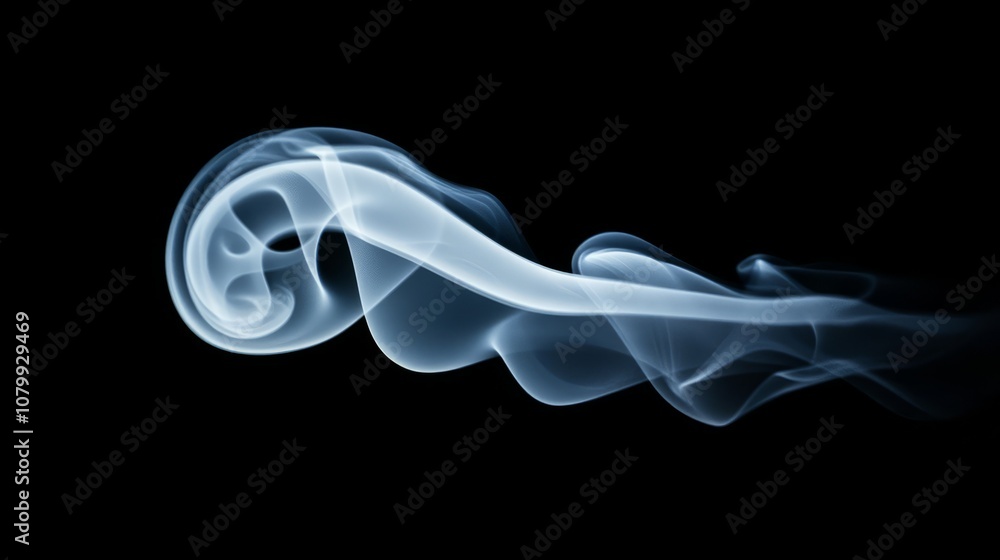 A wispy white smoke tendril gracefully curving, isolated against a black background A wispy white smoke tendril gracefully curving, isolated against a black background