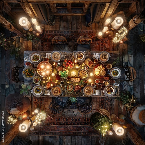 Wallpaper Mural Overhead Shot of a Winter Solstice Feast in a Cozy Cabin Torontodigital.ca