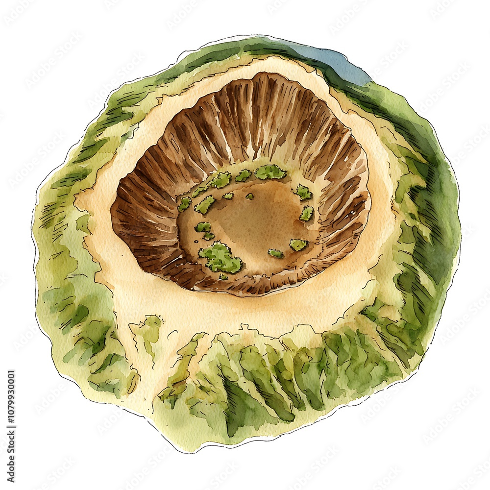 Obraz premium Aerial Watercolor Illustration of a Volcanic Crater.