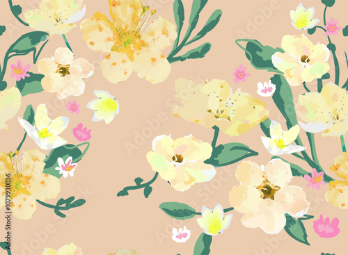 Abstract watercolor Floral Pattern. Plant background for fashion, wallpapers, print.