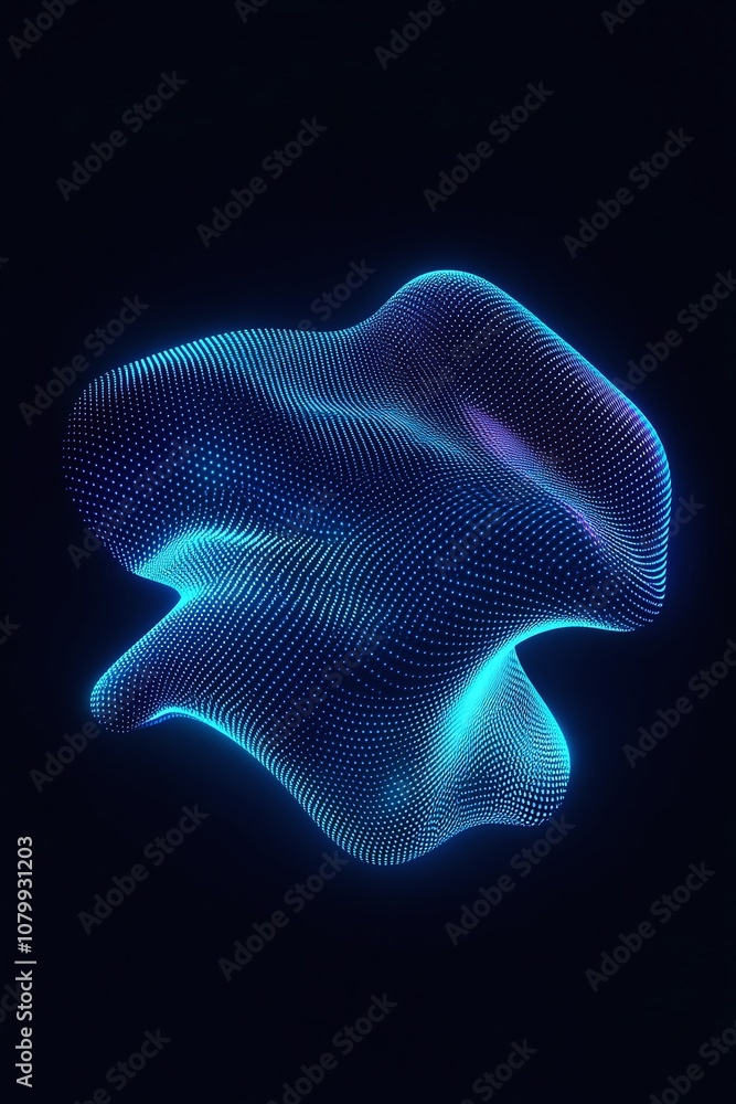 Fototapeta premium Abstract digital wave design with glowing blue and purple lines on a dark background, representing fluid motion and high-tech concepts in modern art and technology.