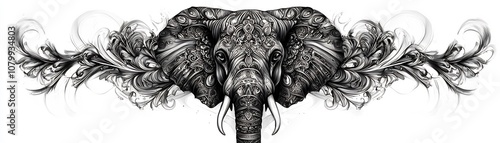 Ornate Mandala Elephant Tattoo Design Symbolizing Wisdom and Strength on White Background with Copy Space photo