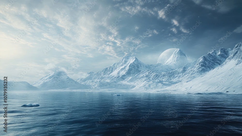 custom made wallpaper toronto digitalArctic landscape with captivating ocean view and majestic mountains creates a stunning visual rich in natural beauty. Ideal for evoking a sense of adventure with ample photo space.