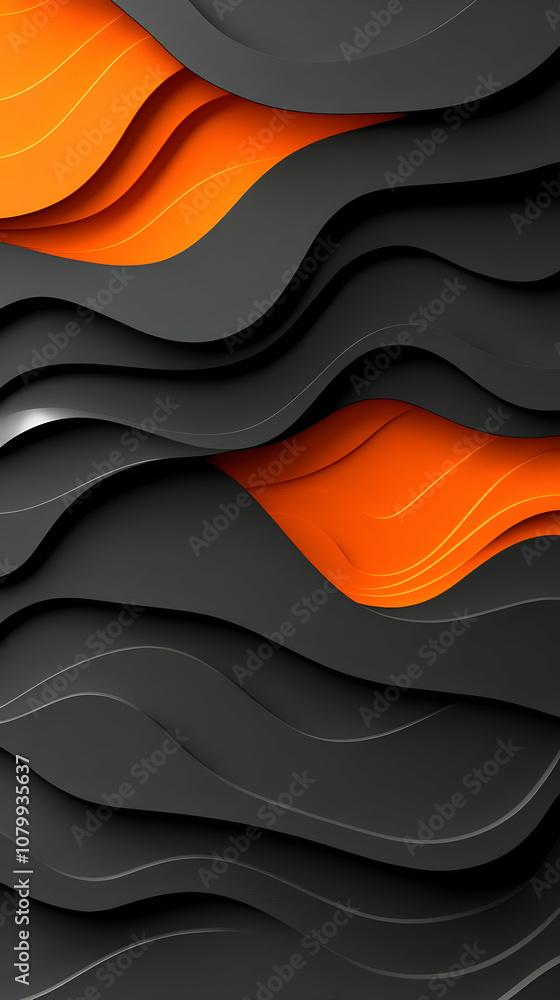 3D Abstract Background Orange and Black Waves 3D Abstract Background Orange and Black Waves