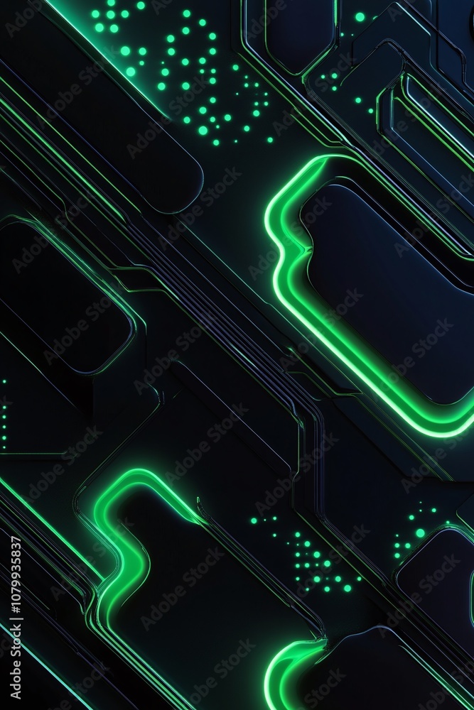 Naklejka premium Abstract Futuristic Technology Background with Neon Green Lines and Circuit Patterns for Digital Design and Tech Concept Illustrations