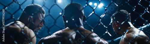 Fighters seen from behind the cage in a UFC octagon  - photo