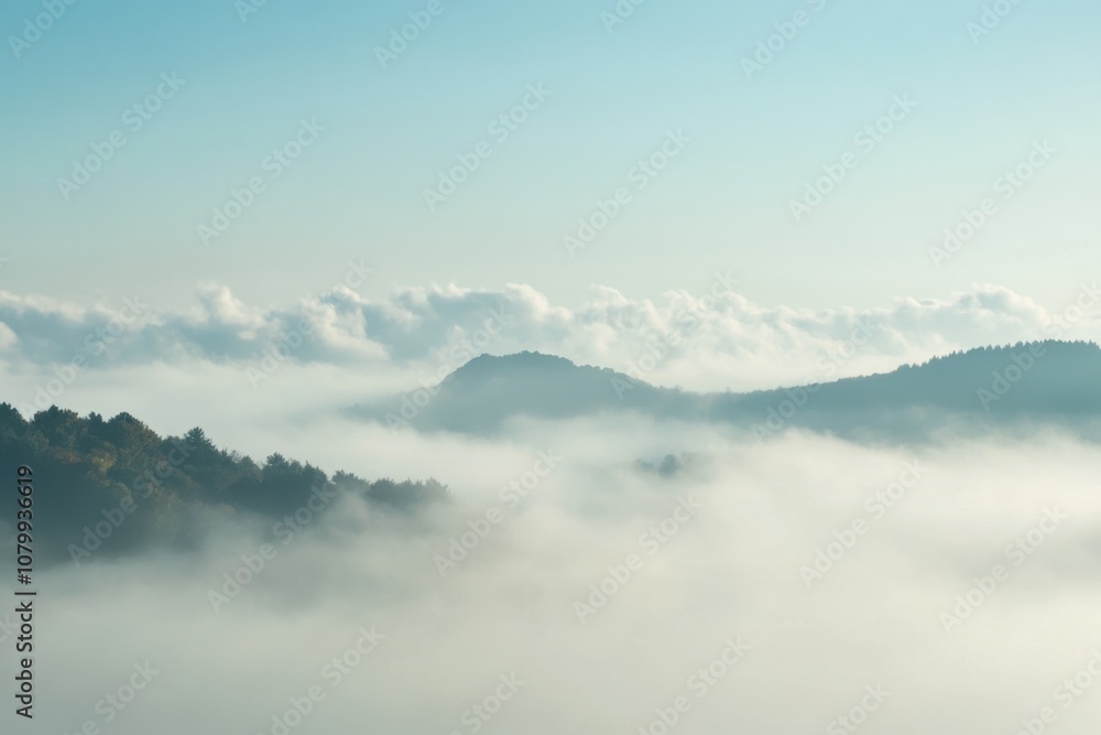Misty mountain landscape with clouds. Misty mountain landscape with clouds.