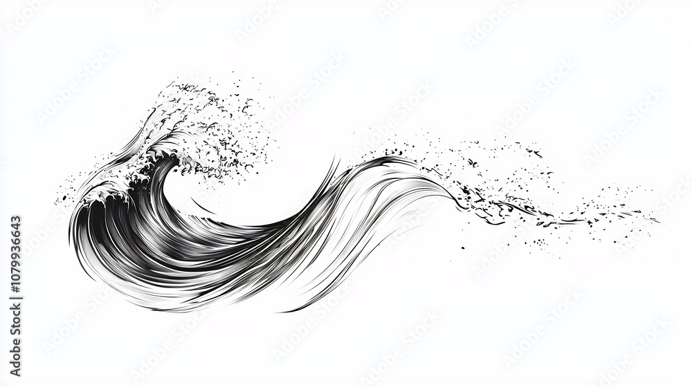 Minimalist Tattoo Design of Flowing Ocean Wave in Smooth Black Line Minimalist Tattoo Design of Flowing Ocean Wave in Smooth Black Line