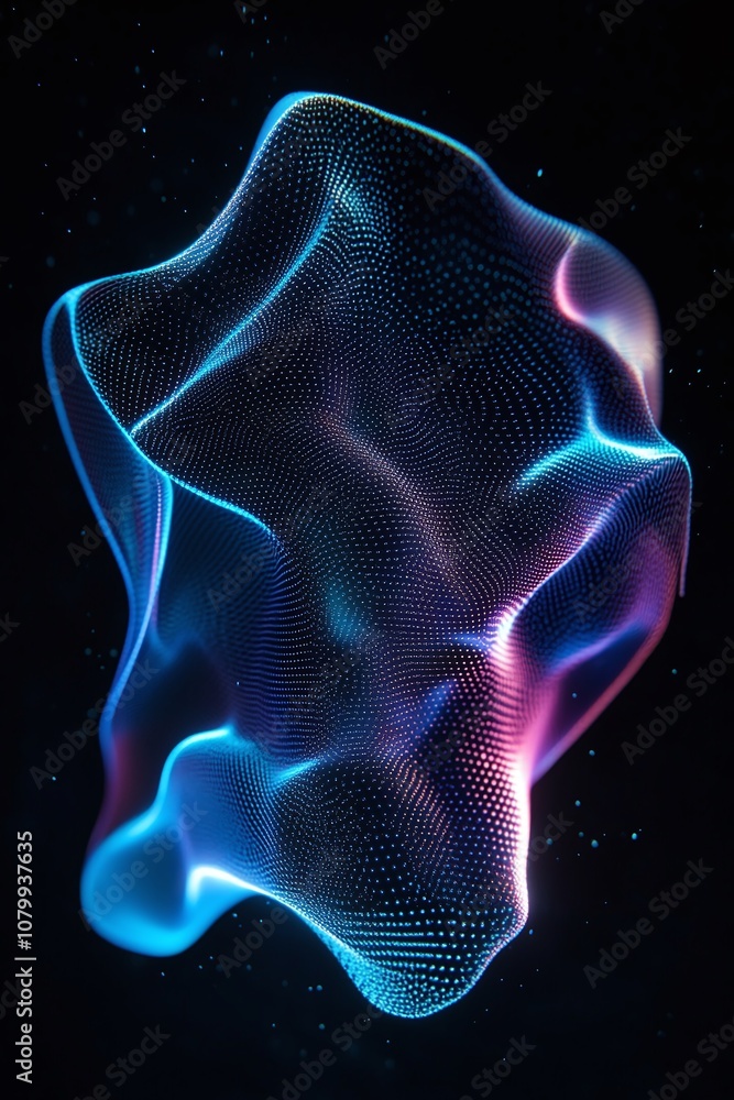 Abstract glowing wave of colorful light particles floating in dark space, creating a sense of depth and movement in digital art representation for futuristic themes Abstract glowing wave of colorful light particles floating in dark space, creating a sense of depth and movement in digital art representation for futuristic themes