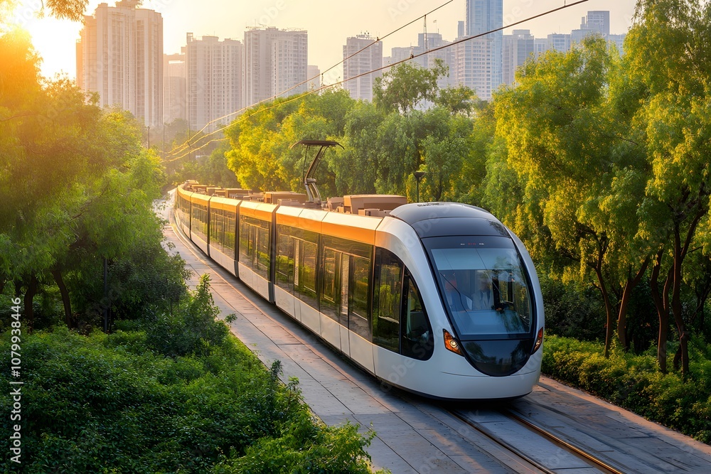 Obraz premium Eco-Friendly Transport in a Vibrant Cityscape