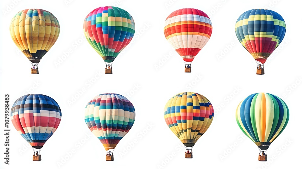 Fototapeta premium Colorful hot air balloons against a white background.