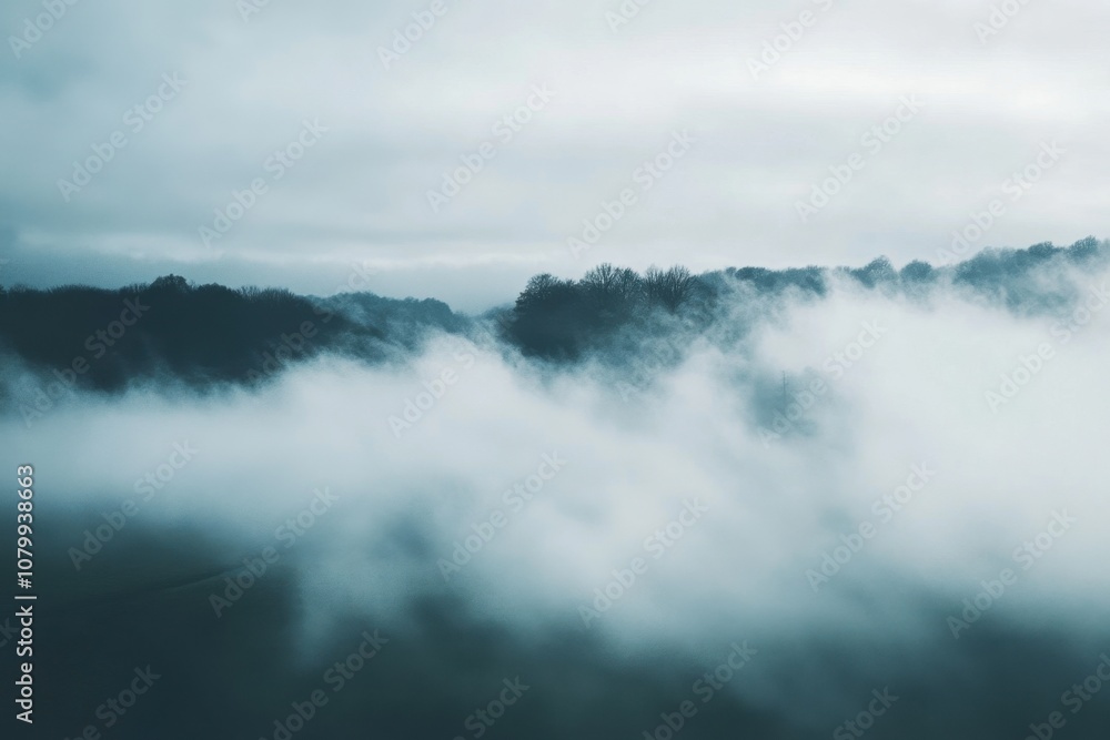 Misty mountains with low clouds, viewed from above. Misty mountains with low clouds, viewed from above.