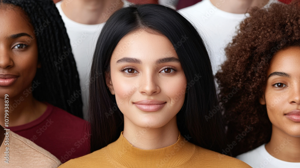 Diverse group of people smiling, showcasing different ethnicities and styles. Their expressions convey joy and unity, highlighting beauty of diversity Diverse group of people smiling, showcasing different ethnicities and styles. Their expressions convey joy and unity, highlighting beauty of diversity