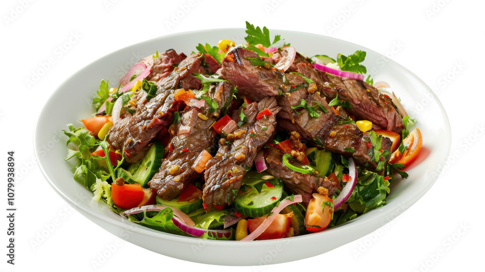 Spicy beef salad on white transparent background
Spicy beef salad on white transparent background