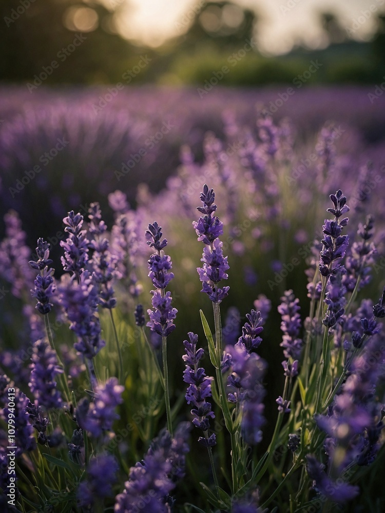 Obraz premium A field of purple lavender in the morning