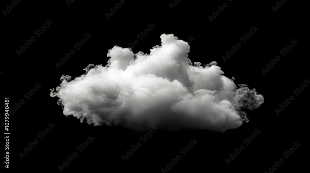 A compact white smoke puff with a defined shape, set against a transparent black backdrop A compact white smoke puff with a defined shape, set against a transparent black backdrop