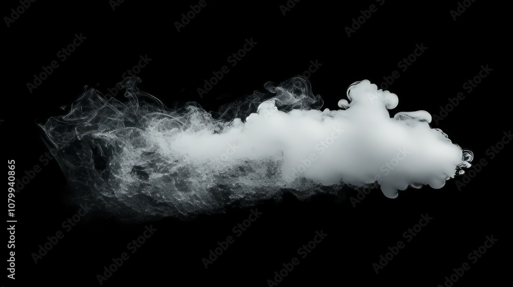 A compact white smoke puff with a smooth surface, isolated on a black, white cloud, sky A compact white smoke puff with a smooth surface, isolated on a black, white cloud, sky