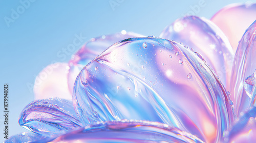 Close up rose beautiful glossy petals with dewdrop dreamy fashion pink blue glass romantic background. floral bloom blossom flora wild plants refreshing cosmetic spa salon wallpaper