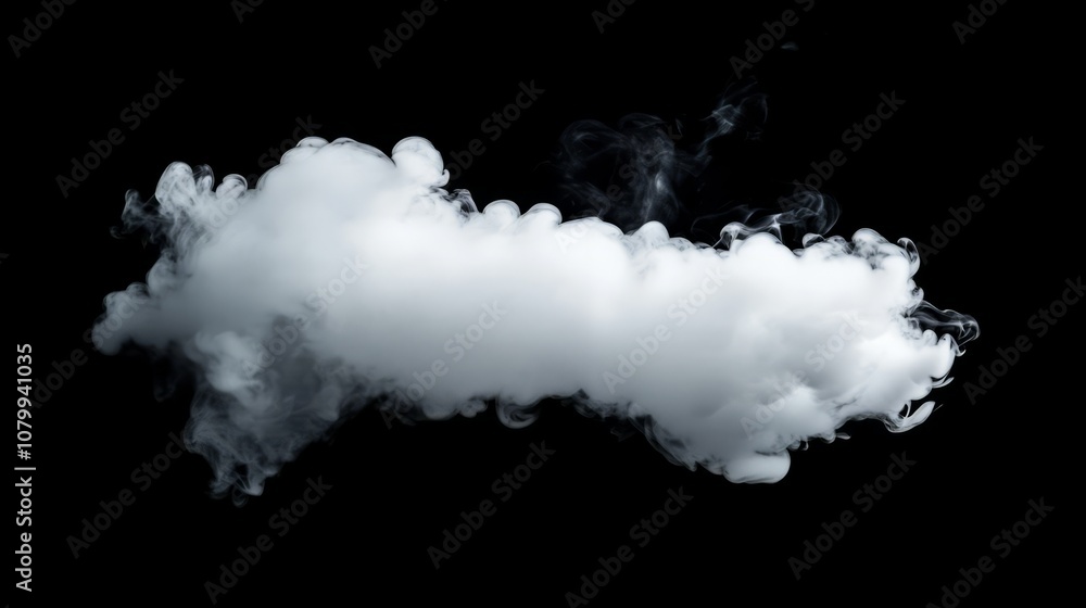 A fluffy white smoke formation puffing outwards, creating an ethereal effect on a black background A fluffy white smoke formation puffing outwards, creating an ethereal effect on a black background