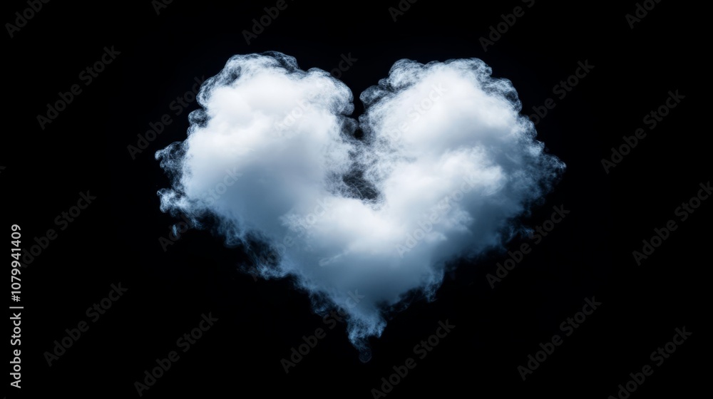 Fototapeta premium A cotton-like white cloud in the shape of a heart, floating on a solid black background