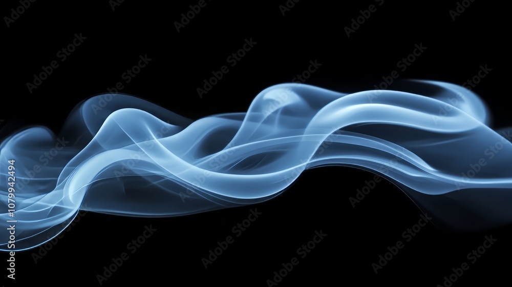 A delicate white smoke curl rising softly, creating a gentle atmosphere on a black background A delicate white smoke curl rising softly, creating a gentle atmosphere on a black background