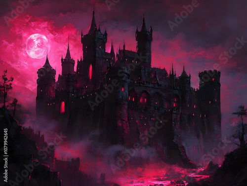 Gothic Castle Illustration, Dark Fantasy Landscape photo