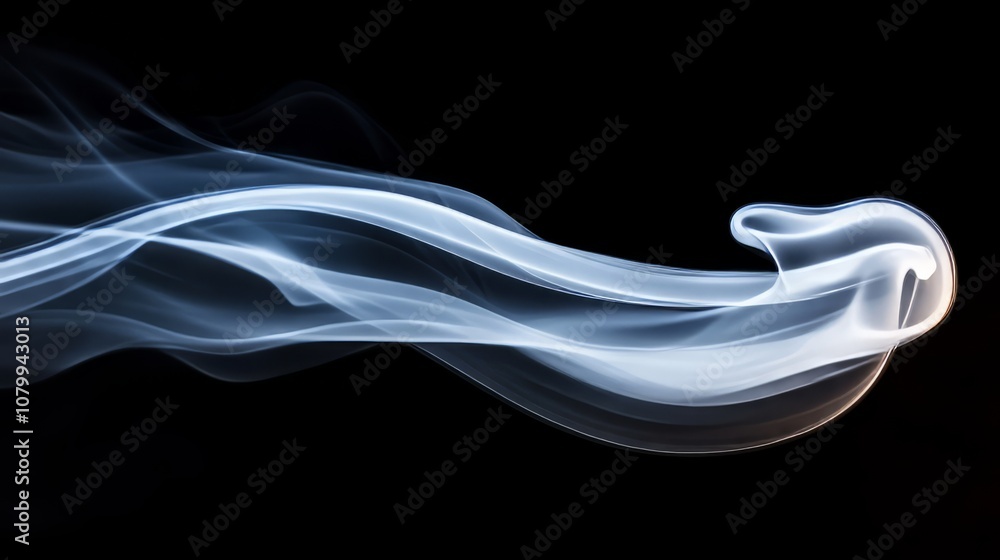 A delicate white smoke curl rising softly, creating a gentle atmosphere on a black background A delicate white smoke curl rising softly, creating a gentle atmosphere on a black background