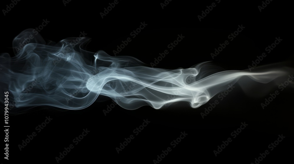 A delicate white smoke curl rising softly, creating a gentle atmosphere on a black background A delicate white smoke curl rising softly, creating a gentle atmosphere on a black background
